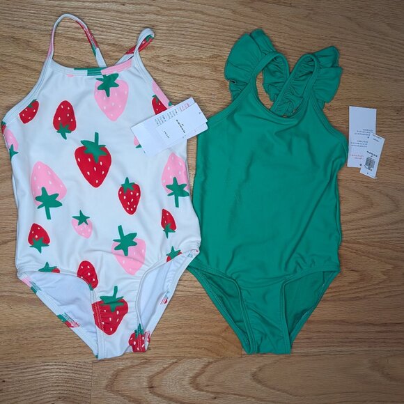 NWT Toddler Girls Old Navy Bathing Suits 3T Green White Pink Strawberries - Picture 1 of 3